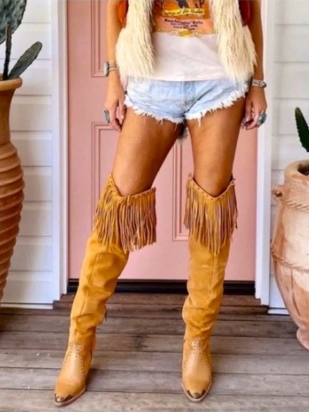 Spell Fringe Over-the-Knee Evie Boot - Tan